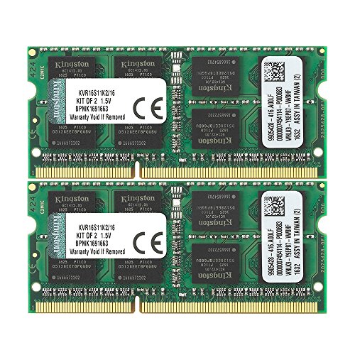 ValueRAM 16GB Kit (2x8GB) 1600MHz DDR3 PC3-12800 Non-ECC CL11 SODIMM Notebook Memory KVR16S11K2/16