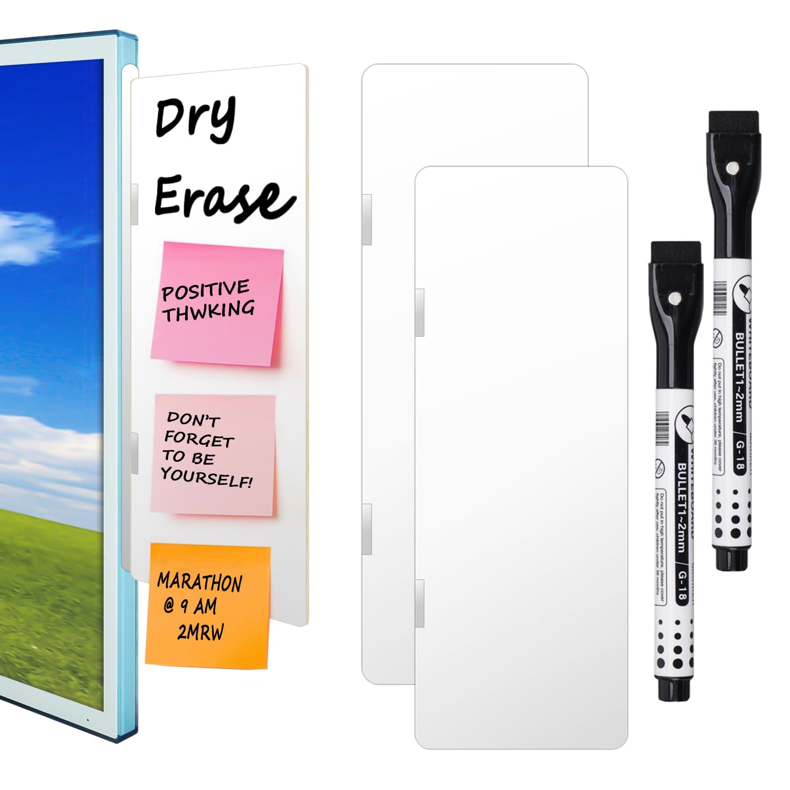Photo 1 of 2 pcs Dry Erase Monitor Memo Board, Magnetic Dry Erase Multifunction Whiteboard Monitor Side Panel, Desktop Memo Board with 2 Pen