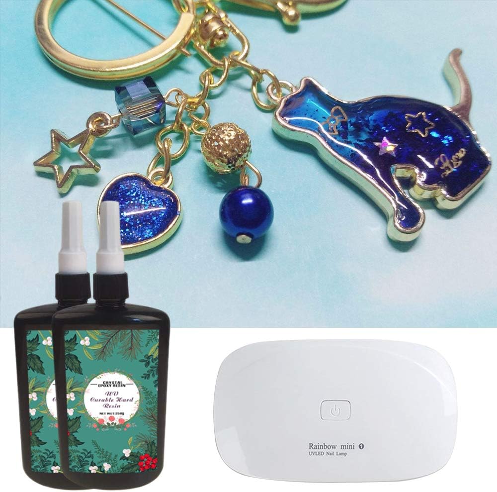 JoligelJoligel 2x 250ML UV-Curable Epoxy Resin Crystal Clear Transparent Kit With Compact Portable UV Lamp for Jewellery Making Resin Art Resin Crafts DIY, Fast Drying Non-toxic