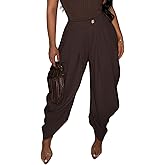 LETSVDO Women's Dress Slacks High Waist Baggy Barrel Pleated Business Work Pants Casual Wide Leg Palazzo Pants Trousers