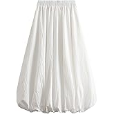 Kiluex Women Elegant Balloon Long Skirts Solid Color High Waist Puffball Skirt Flowy Going Out A-Line Skirts