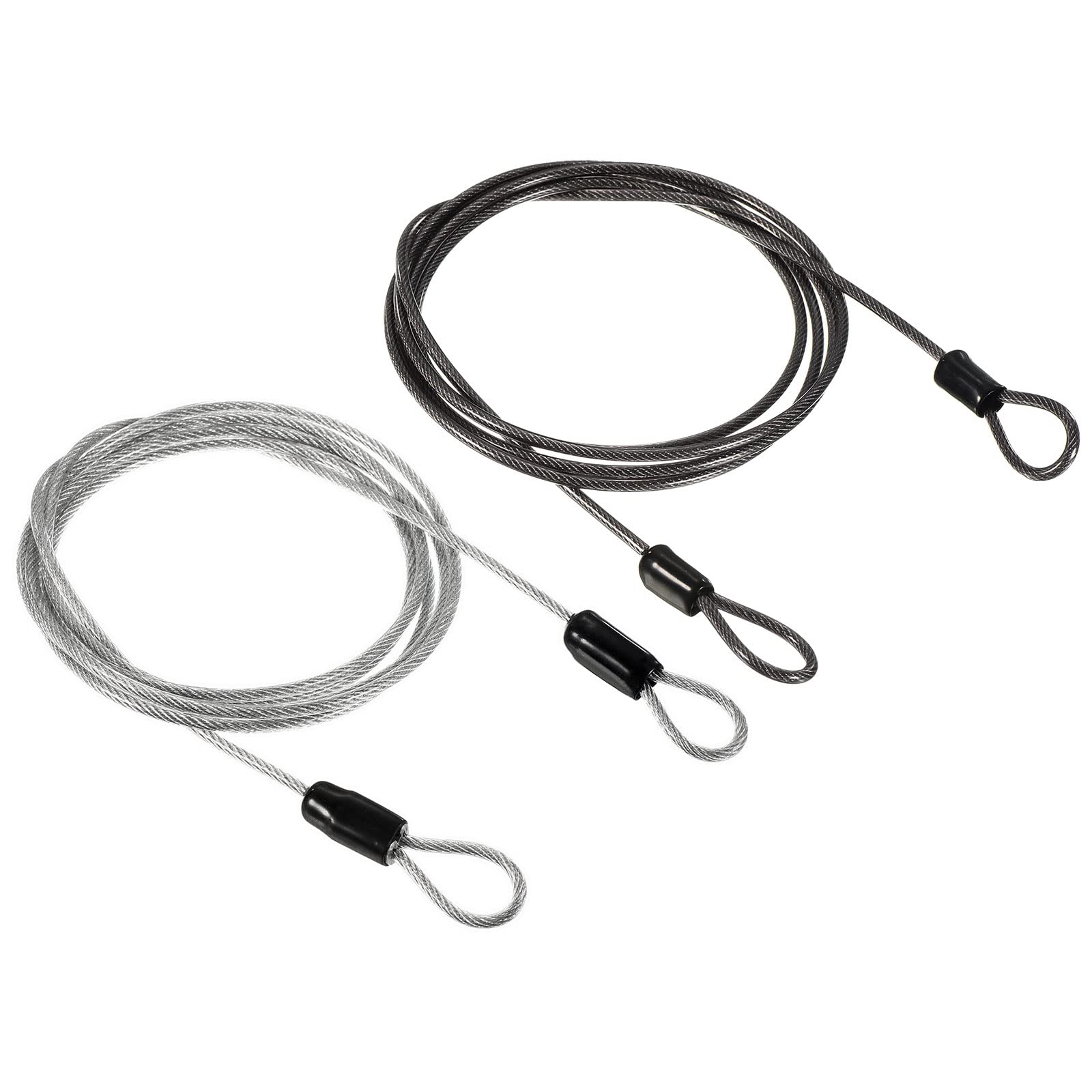 PATIKIL Security Steel Cable 2.5mm x 1.5m/4.92ft Coated Luggage Lock Wire Rope with Double Loop Transparent, Black 2 Pack