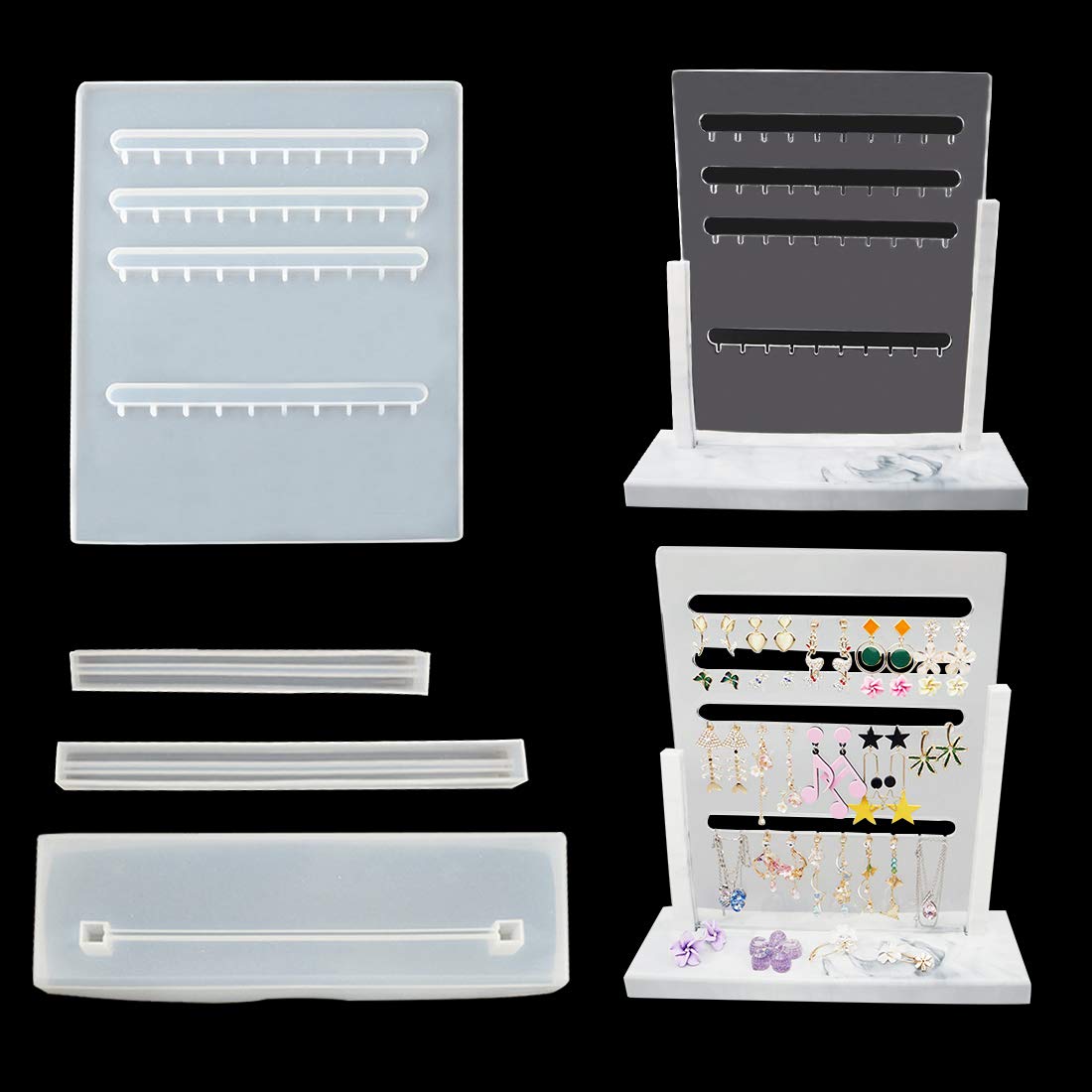 FineInno Resin Moulds Silicone Earring Organizer Epoxy Resin Moulds Epoxy Cosmetics Tray Mould for Casting DIY Making Jewellery Display Stand for Hanging Earrings (Earrings Holder)