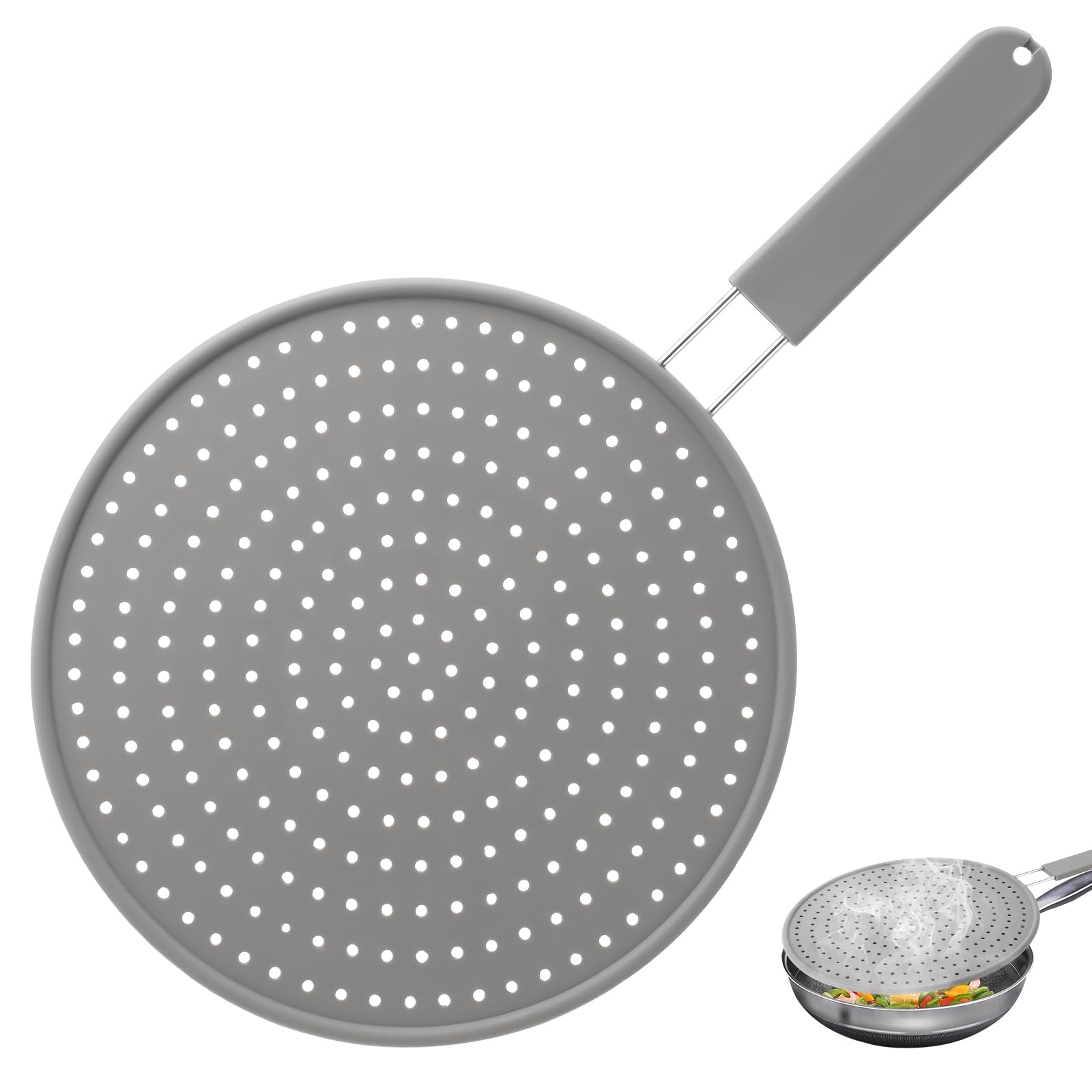 Photo 1 of 11 inch Splash Guard for Frying Pan - Silicone Grease Splatter Screen for Frying Pan Stove Top, Heat Resistant Multi-Use Frying Pan Splash Guard to Stop Hot Oil Splatter (Grey)