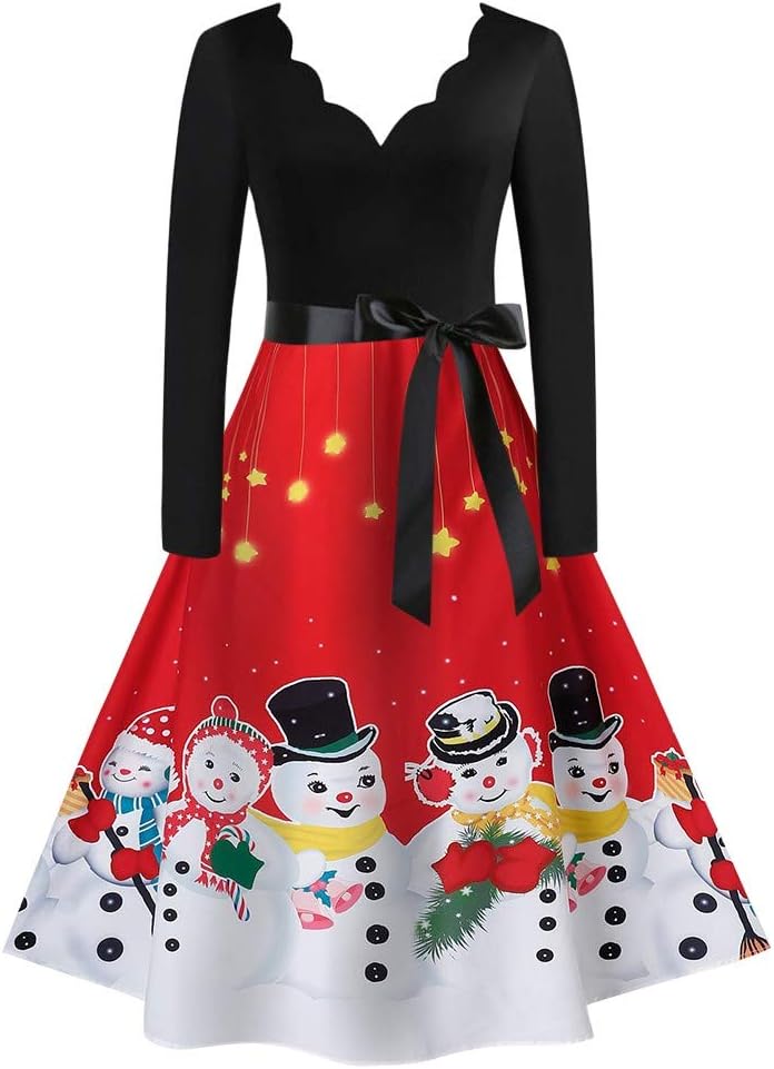 NEEDRA Women's Retro O Neck Butterfly Musical Note Printed Evening Dress