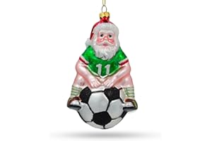 BESTPYSANKY Festive Santa Seated on Soccer Ball - Blown Glass Christmas Ornament