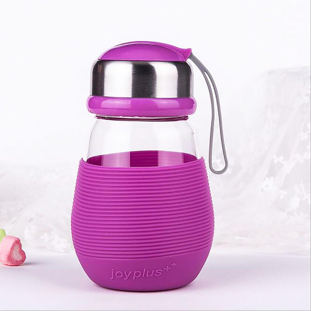 Autohome 13 OZ Anti-Hot Silicone Case Glass Water Bottle with Tea Infuser Portable for Couple Students