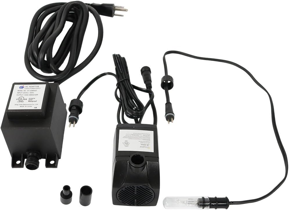 Sunnydaze Submersible Water Fountain Pump with Transformer and Finger Light, Use for Small Fountains or Aquariums, 2 Nozzles, 120 Volt, 160 GPH: Sunnydaze Decor: Home & Kitchen