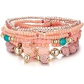 LXSSLY 8Pcs Bohemian Stackable Beaded Bracelets Set for Women,Handmade Layered Strand Bead Bracelets, Boho Crystal Elastic Stretch Bracelets for Women