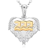 TANGPOET Angel Number Necklace for Women 925 Sterling Silver Heart Angel Wings Pendant Jewelry Gifts for Birthday Mothers Day Christmas with 18" +2" Chain