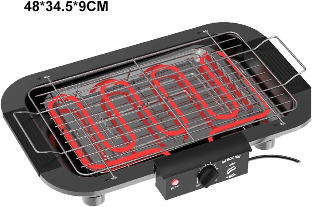 review Shelf Barbecue Grill, Electric Grill, Indoor and Outdoor use, Adjustable Temperature Regulator, Removable drip Tray and Spice Rack, Indoor Smoke-Free Electric Grill, Fast Heating and Easy to Clean