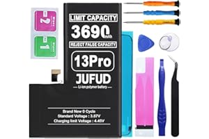 3690mAh Upgraded High Capacity Battery Compatible with iPhone 13 Pro with Repair Kit - 0 Cycle Li-Polymer Replacement for A26