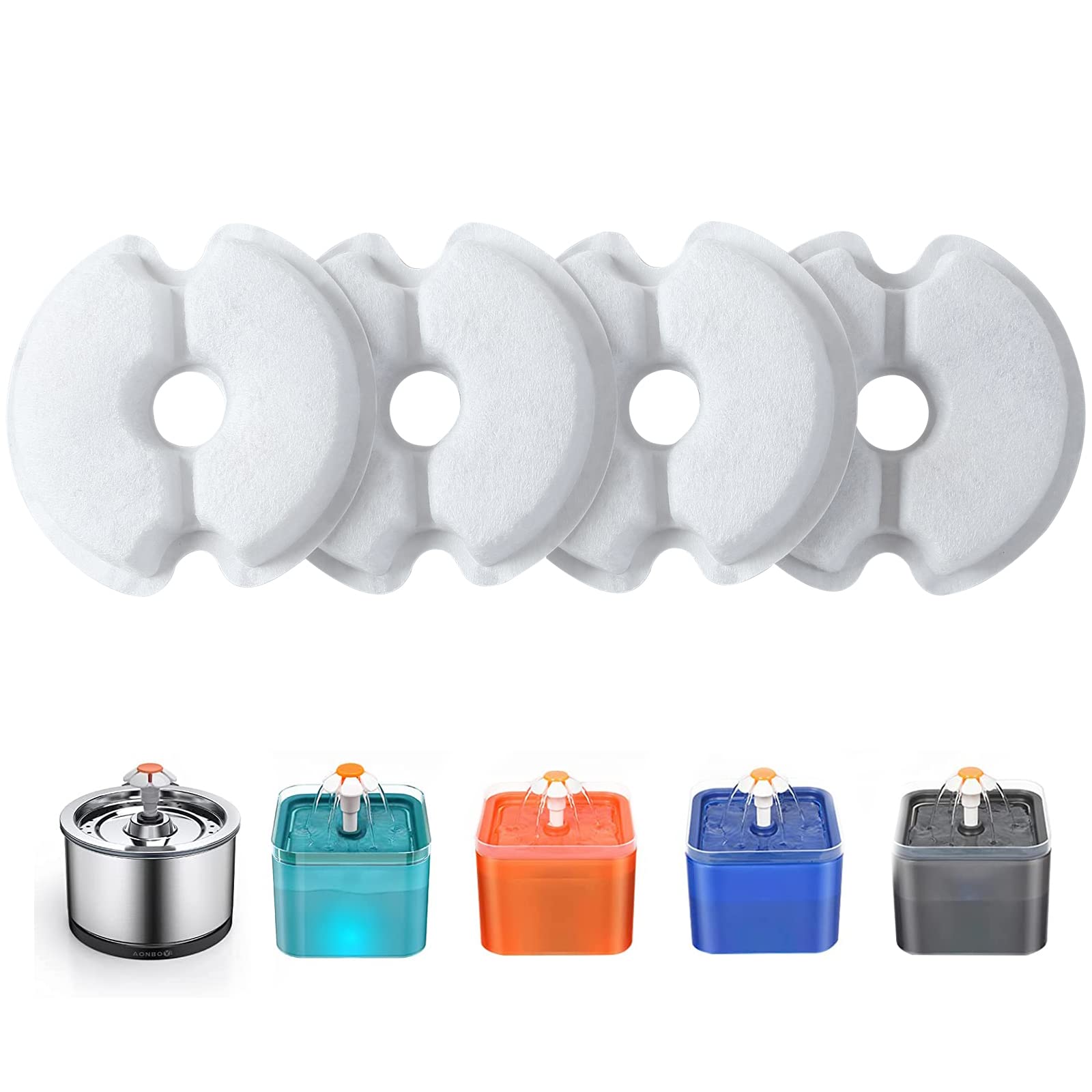 Cat Fountain Filters 4 Pack, Yiupea Filters for Cat Water Fountain Suitable for 2L/2.5L Cat Water Fountain,Cotton Activated Carbon & Resine with Triple Filtration, white (GLM04-4)