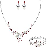 EVER FAITH Marquise CZ Simulated Pearl Bridal Flower Leaf Filigree Necklace Earrings Bracelet Set