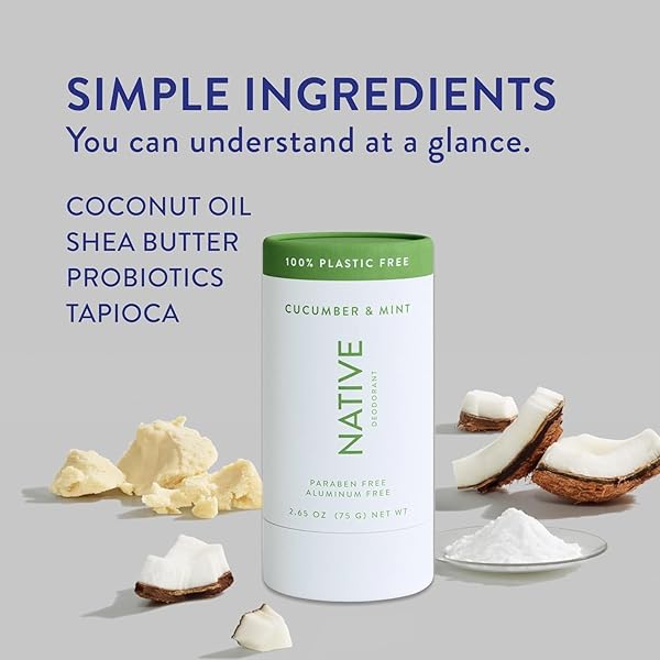 NATIVE PLASTIC FREE DEODORANT CONTAINS NATURALLY DERIVED INGREDIENTS, 72 HOUR ODOR CONTROL | DEODORANT FOR WOMEN AND MEN, ALUMINUM FREE WITH BAKING SODA, COCONUT OIL AND SHEA BUTTER | CUCUMBER & MINT