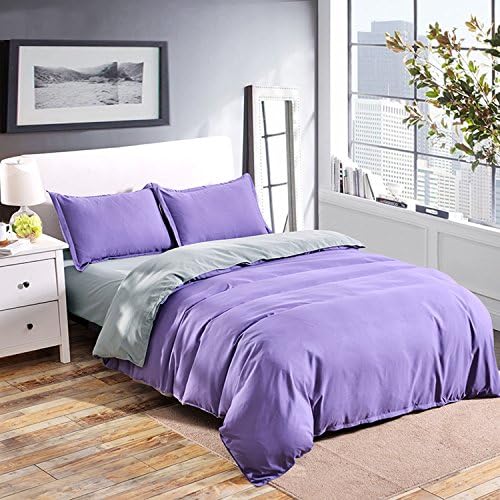 SORMAG Microfiber Queen 3-Piece Duvet Cover Set with 2 Pillow Shams, (Light purple/gray)