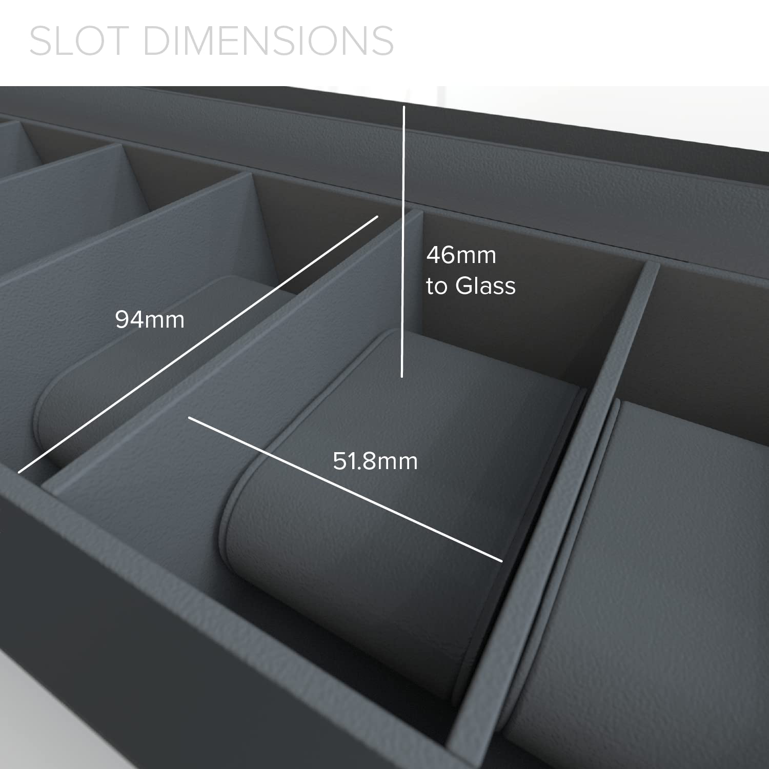 CASE ELEGANCE Two-Toned Pine and Black Base with Modern Aluminum Handle 6-Slot Watch Box with Real Glass