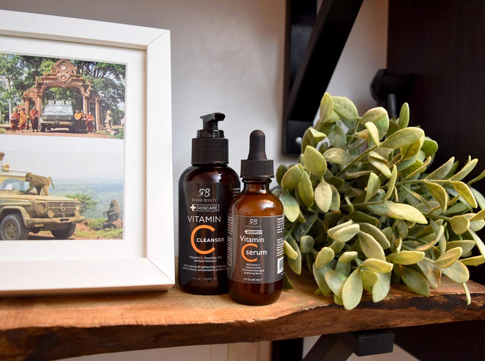 Radha Beauty Vitamin C Complete Facial Care Kit - 3-in-1 Anti-Aging Set with Cleanser, Serum, and Moisturizer for Wrinkles, Dark Spots, and Acne. Day & Night Brightening Skincare Gift Set: Beauty