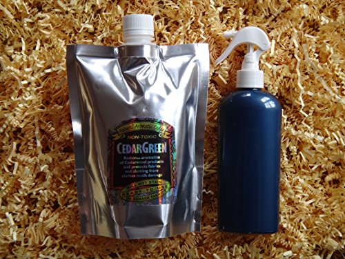MQ7 - CedarGreen Safe Alternative to Moth Balls / Cedar Oil Formulation in 20 oz Pouch / Reusable Spray Bottle