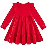 Vieille Toddler Girls Cotton Dress Long Sleeve Ruffle Dress Kids Solid Casual Clothes for 2-8 Years