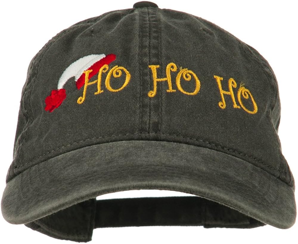 Christmas Hat Ho Ho Ho Embroidered Washed Dyed Cap Black