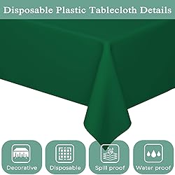 WNINK 4 Pack Dark Green Plastic Tablecloth