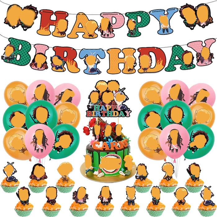 rosepartyh Birthday Balloons Demon Slayer Decorations Anime Demon Slayer Birthday Banner Cake Decorations Kimetsu No Yaiba Birthday Favours for Kids