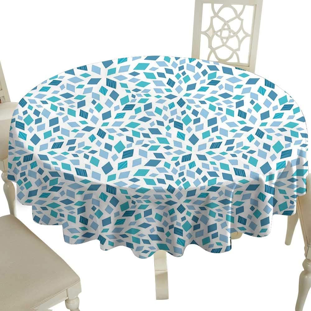 vintage round tablecloth 50 Inch Teal,Abstract Style Scattered Mosaic Shapes in Blue Tones Artistic Rhombus,Turquoise Slate Blue White Suitable for Party,outdoors,Farmhouse,coffee shop,restaurant More
