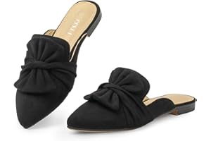 MUSSHOE Women Mules Comfortable Pointed Toe Mules Flats Backless Loafers with Knot