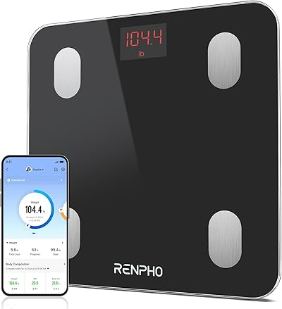 RENPHO Personenwaage Digital mit APP 180 kg, Waage Personen mit Körperfett und Muskelmasse mit 13 Messwerten, Bluetooth Körperfettwaage für Baby und Schwangere, Schwarz