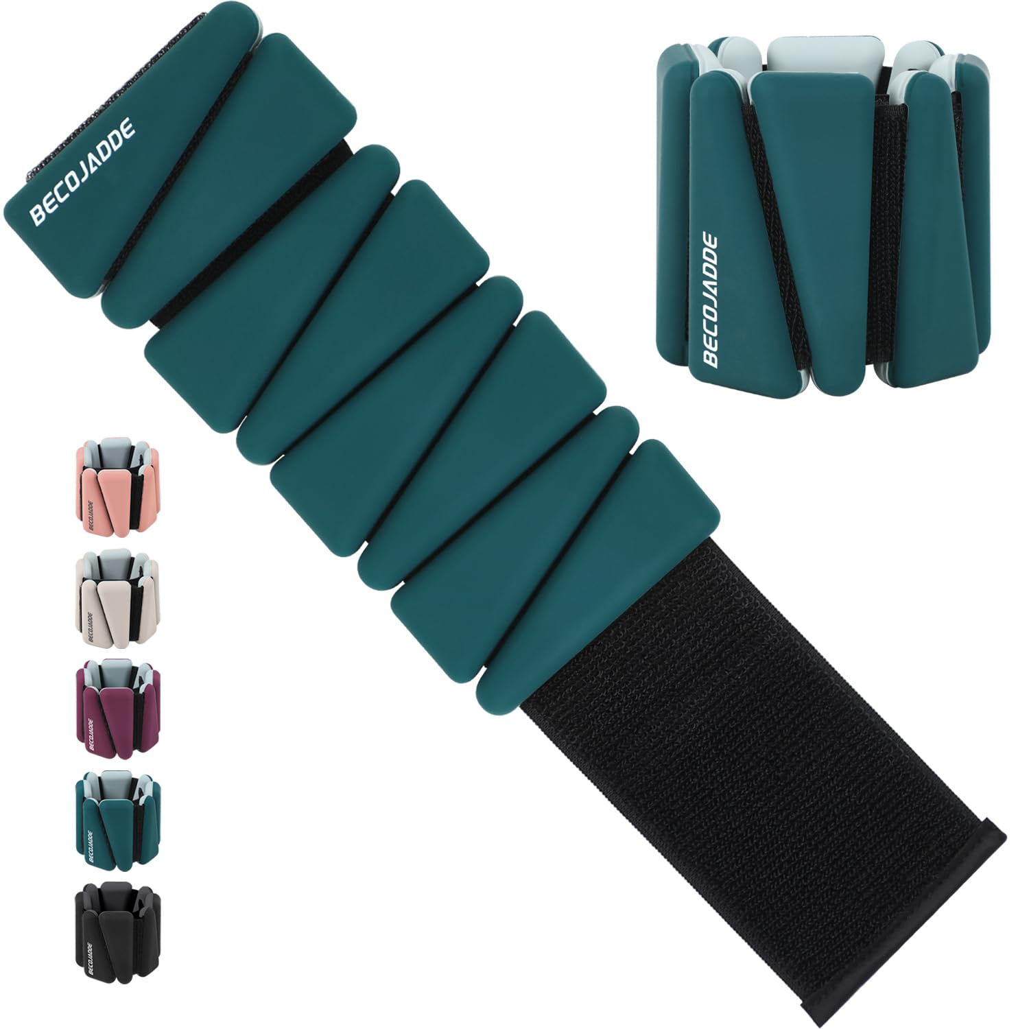 BECOJADDE Ankle Weights Set of 2 (2 lb Each) Adjustable Wrist Weights for Women Men Wearable Arm Leg Weight for Pilates, Running, Walking, Workout, Yoga, Pewter Deep Emerald Image