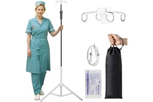 Crilealym IV Pole Portable,46 to 86In Telescopic IV Stand Floor with 4 IV Bag Holder Stabilizing Tripod Stainless Steels Pipe Extension Pole IV Influsion Pole with Organizers Infusion Bags (Black)