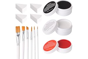 MEICOLY Clown Makeup Kit,White Black Red Face Body Paint for Halloween Devil Joker Zombie Vampire Skeleton SFX Makeup,Pro Oil Based Body Paint with 6 Painting Brushes,4 Sponges,130g/4.59 oz