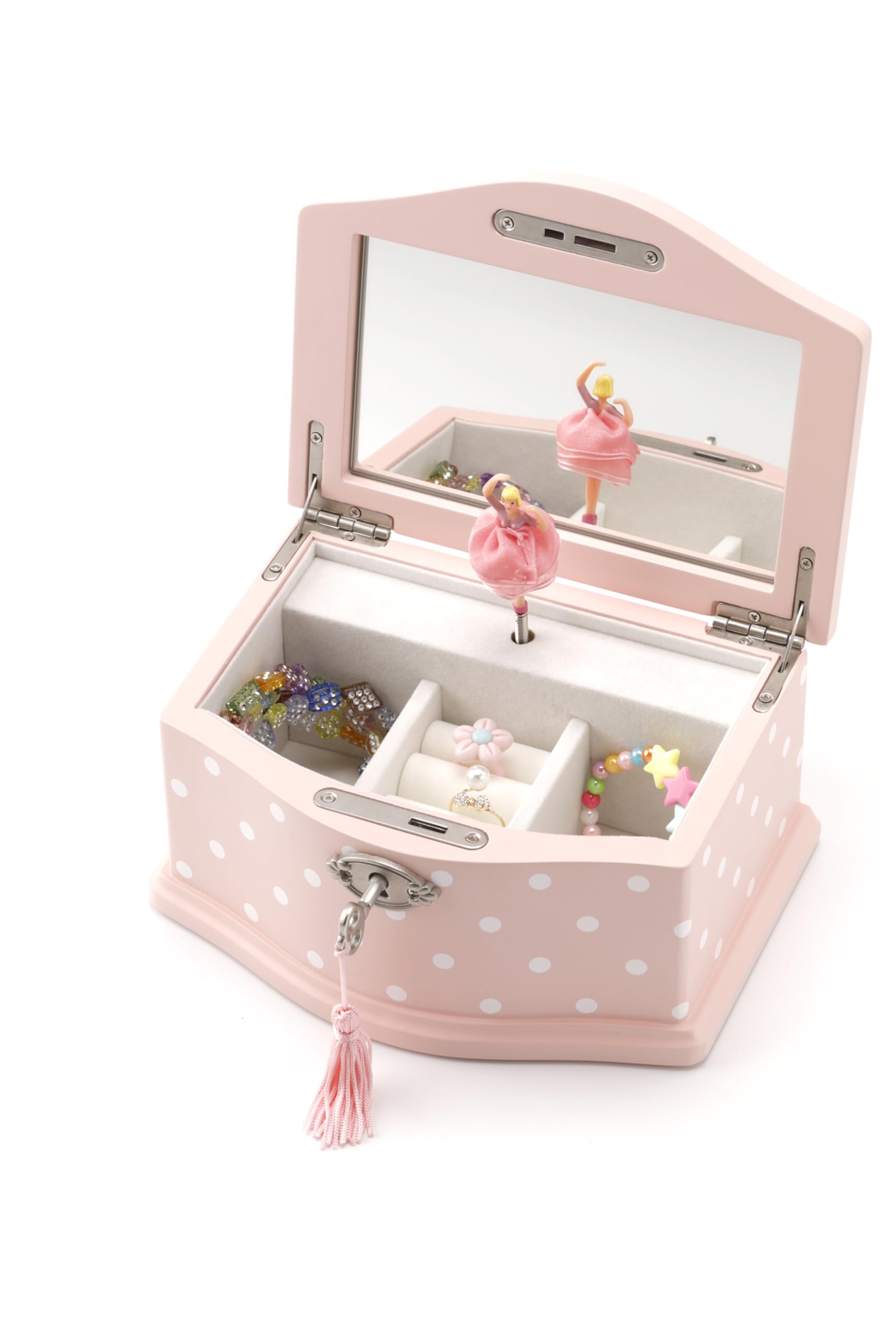 Art Lins Elle Ballerina Music Jewelry Box with Lock, Wooden Keepsake Box with Wind Up Music Swan Lake, Small (Pink)