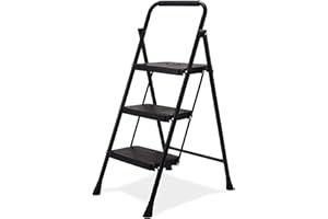 BOWEITI 3 Step Ladder, Lightweight Folding Step Stool with Wide Anti-Slip Pedal,Portable Sturdy Steel Ladder with Handrails,Large Capacity Ladder for Home Kitchen Library Office