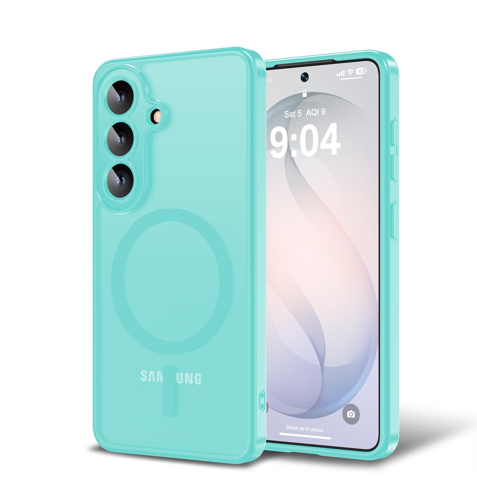 BPOASE Magnetic for Samsung Galaxy S26 Case,[Compatible with Magsafe][Full Camera Protection] Slim Fit Anti-Fingerprint Translucent Matte Shockproof Protection Phone Cover-Blue Green