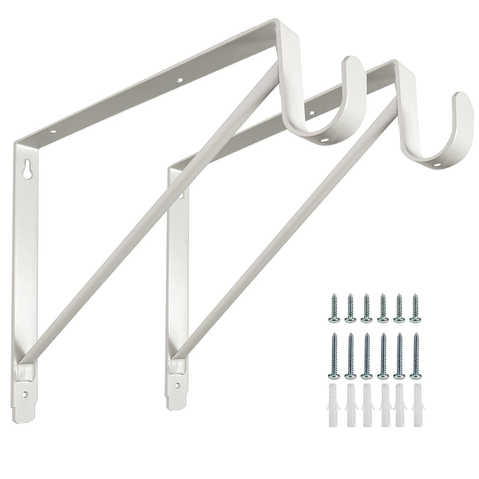 Photo 1 of 2 Pack Heavy Duty Closet Shelf and Rod Brackets,Shelf Brackets Clothes,Closet Shelves Bracket with Rod Shelving Support,with Screws White