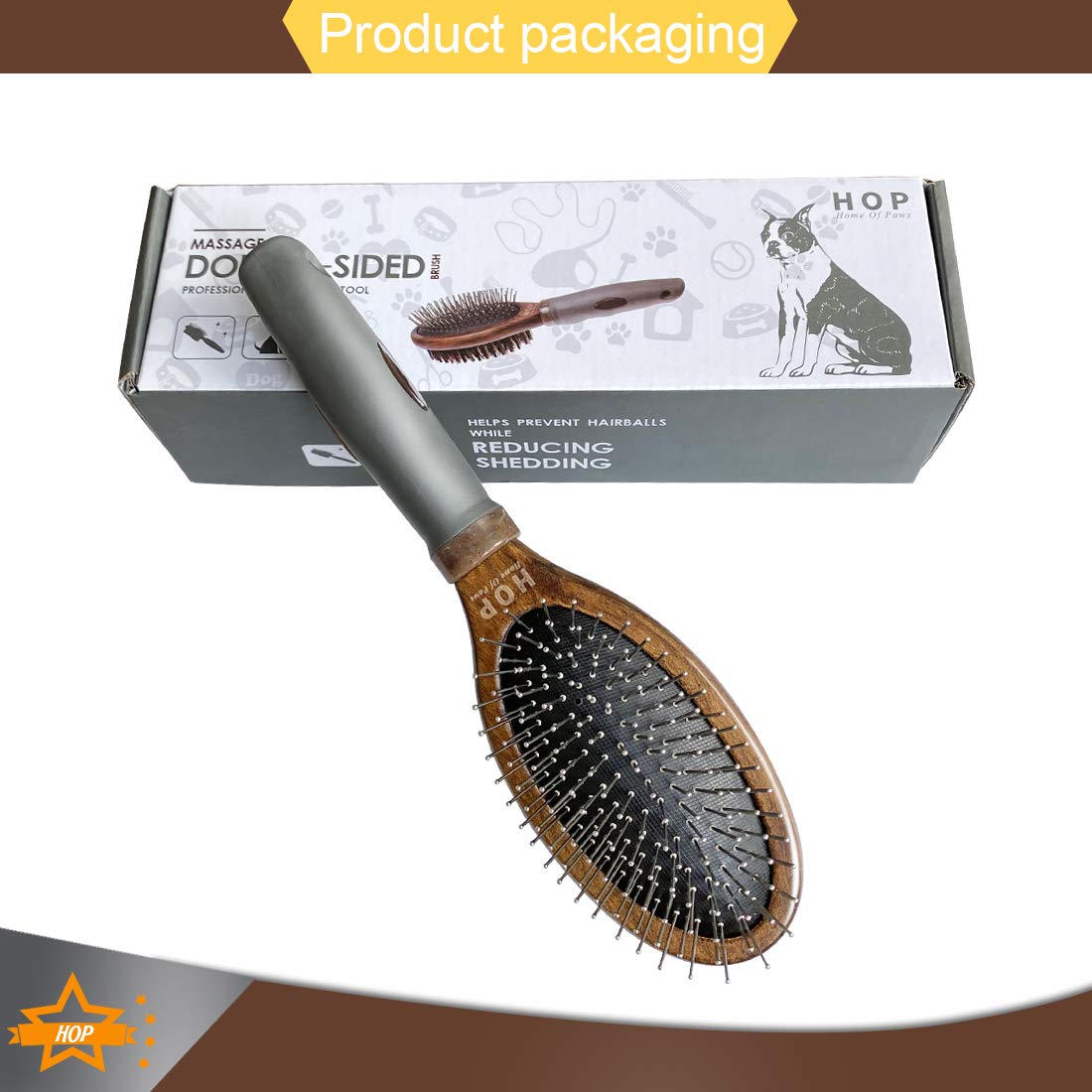 HOP Home of Paws Dog Brush for Grooming, Double Sided Brush Removing Shedding Hair, Dog Brush for Short Medium or Long Hair, Cat Brush Grooming Comb for Detangling and Dirt Cleaning, Lotus Wood: Beauty