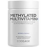 Codeage Methylated Multivitamin Supplement - B-Vitamin, Vitamins A, C, D, E, K2, B12 Methylcobalamin - L-Methylfolate - Magnesium, CoQ10, DIM, Probiotics, Benfotiamine, Lithium, Calcium - 90 Capsules