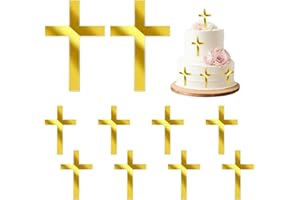 YYBD 10Pcs Acrylic Cross Cake Topper Christian Baptism God Bless Cake Picks Gold First Communion Theme Cake Decoration for Ba