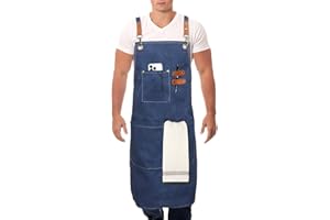 LittleMax Chef Apron for Men Women,Cross Back Strap Apron with Pockets Cotton Canvas Work Apron for Kitchen Cooking BBQ M-XXL