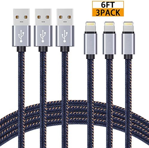 Lightning Cable Additt 3Pack 6FT iphone Cable Long Jean Braided High Speed Lightning to USB Charger Cable Cord iPhone Cable for iphone 7/7plus se 6s 6s plus 6plus 6 5s 5C 5 iPad iPod Mini and More