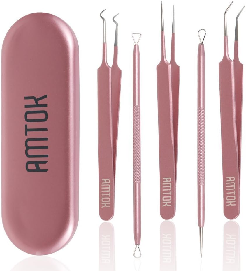 Comedone Extractor for Blackheads, Blemish, Pimples, Acne, Whitehead and More! 6 Skincare Tools with a Premium Case Included! 100%! Best Blackhead Remover!