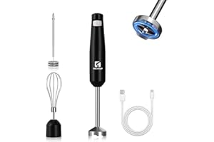 Techelp Cordless 2-in-1 Immersion Blender, USB Rechargeable Hand Mixer with Adjustable Speeds, Stainless Steel Blade and Whis