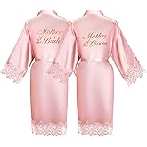 Coume 2 Pcs Women Bridal Robe for Mother of the Bride Groom Satin Robes for Wedding Party Getting Ready Sleepwear Kimono