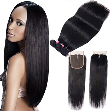 10a Grade Brazilian Straight Hair Bundles With Closure Unprocessed