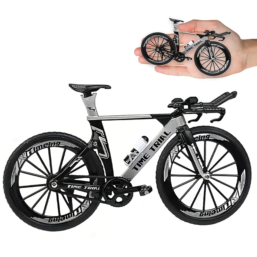 RNPKZ Miniature Finger Mountain Bike, 1:10 Mini Finger Bike, Miniature Mountain Bikes Model, Foldable Zinc Alloy Fingers Bikes Toy, Mini Bicycle Ornament for Adults Kids Home Office Decor(Black White)