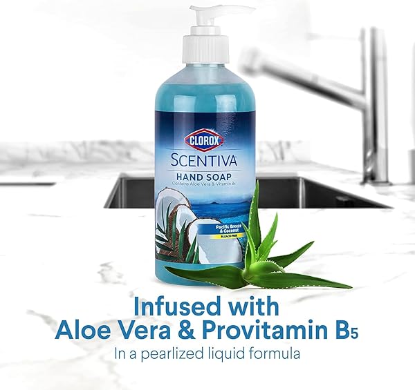 CLOROX SCENTIVA LIQUID HAND SOAP, PACIFIC BREEZE & COCONUT SCENT – BLEACH-FREE SCENTED HAND HAND WASH WITH ALOE VERA & PROVITAMIN B5 FOR KITCHEN OR BATHROOM, 14 FL OZ – 2 PACK