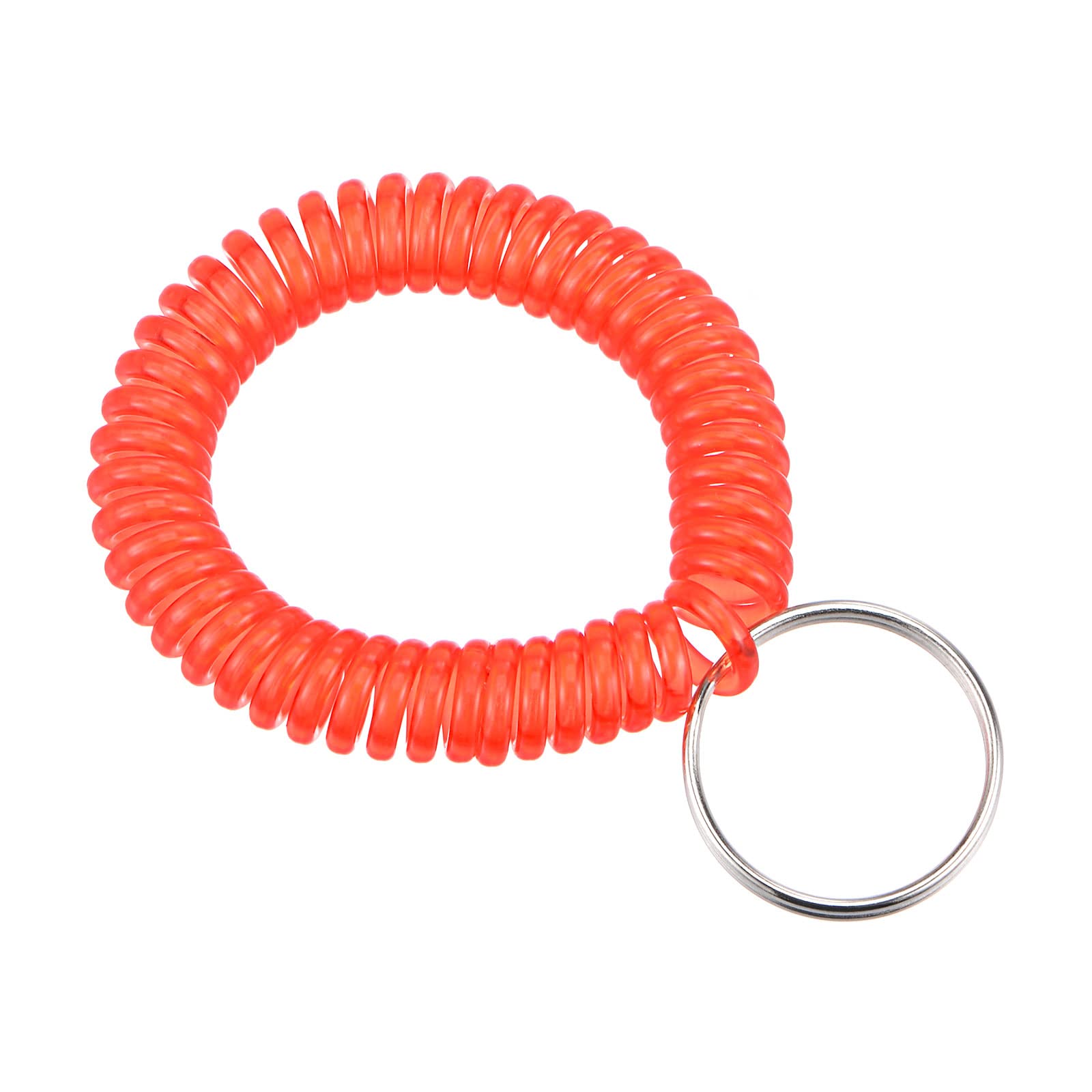 PATIKIL Spiral Keychain, 4 Pack Plastic Wrist Coil Keyring Wristband Stretchable Key Holder Lanyard for Sports Outdoor, Clear Red