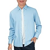 Haloumoning Boys Long Sleeve Button Down Shirt Kids Cotton Texture Dress Shirts School Uniform Shirt 5-14 Years